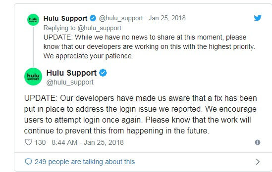 Hulu support twitter
